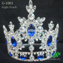 Nueva corona azul de la belleza del acontecimiento de la nueva manera del diseño azul Tiara de piedra del Rin